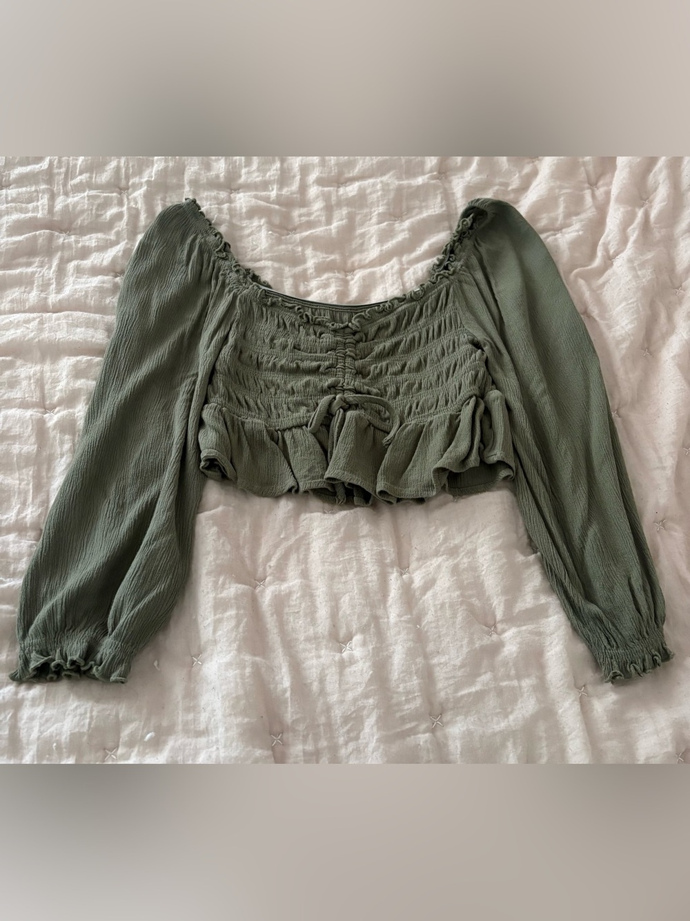 Bluebell Collection Green Ruched Crop Top - Picture 3 of 6